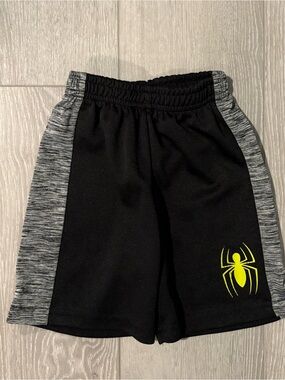 Kids Black Athletic Shorts with Yellow Spider Graphic. Boys 2T